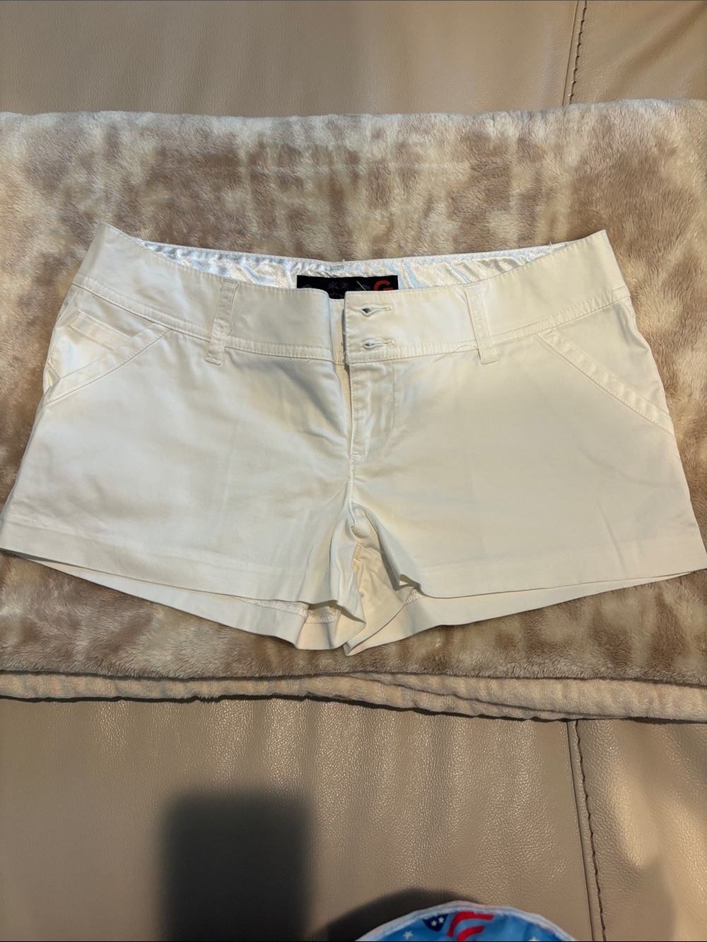 Guess White  High-Waist Cotton Blend Shorts
